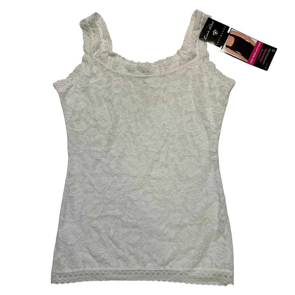 Carrie Amber Intimates White Floral Lace Sheer Scoop Neck Tank Top NWT Size L